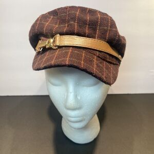 International Concepts Newsboy Cabbie Hat Women’s Plaid Burgundy Buckle Strap
